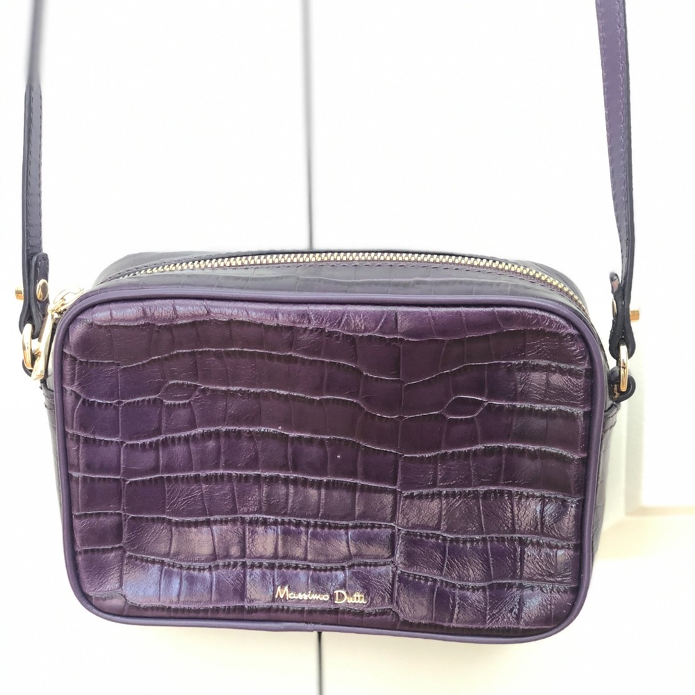 EUC purple leather croc crossbody bag